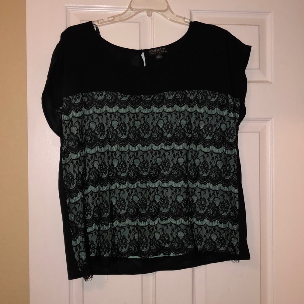 Pretty green and black top with lace overlay